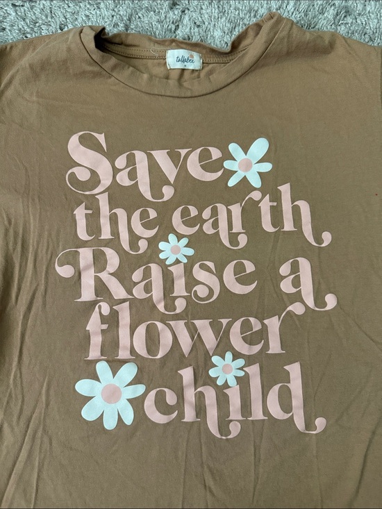 Tula Tops - Tula Brown Tee with Pink Lettering & White Floral Accents